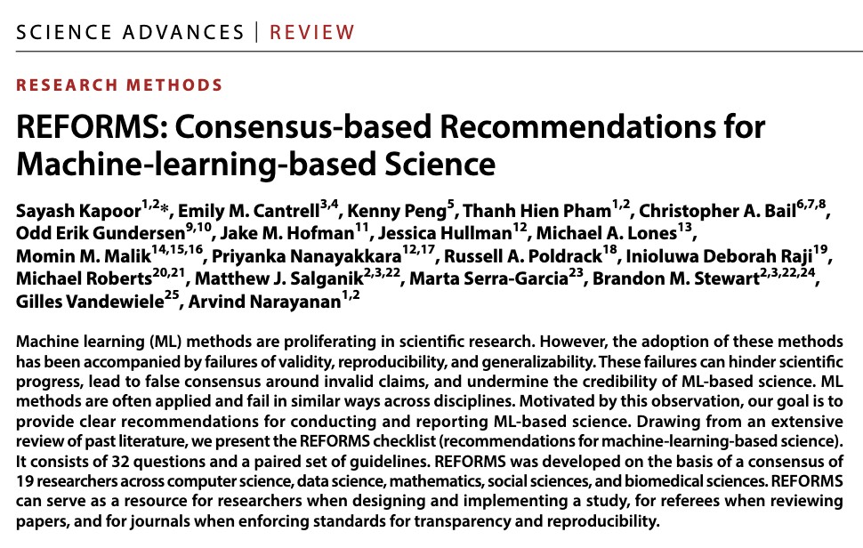Screenshot of the Science Advances REFORMS article header, author list, and abstract.